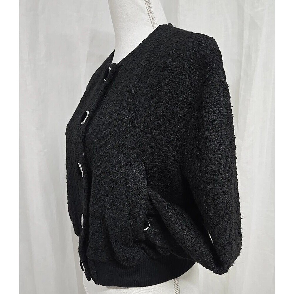 Zara Textured Tweed‎ Bomber Cropped Jacket Lined Pockets Black Women’s Size L - Picture 3 of 12